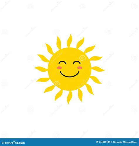 Sun Vector Icon Cute Yellow Sun With Happy Face Emoji Summer