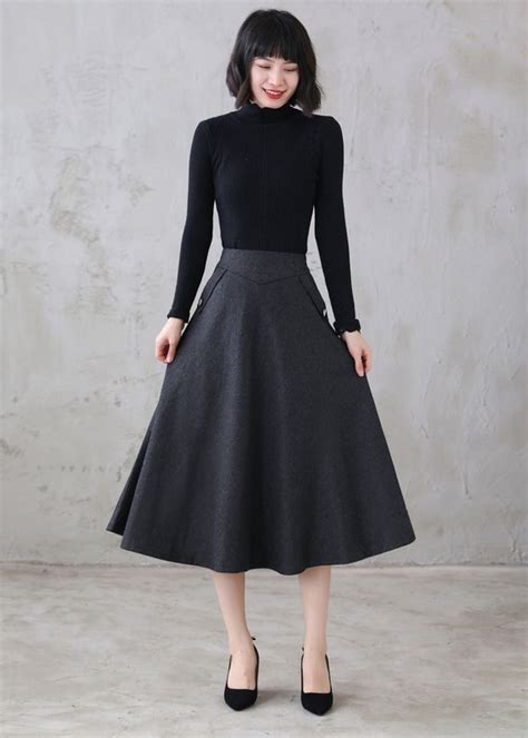 Vintage Inspired Wool Midi Skirt Autumn Winter Wool Skirt Etsy