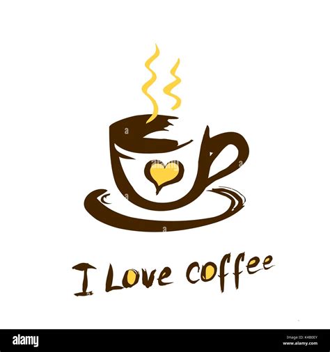 Hand Drawn I Love Coffee Illustration Logo Or Poster Vector Stock