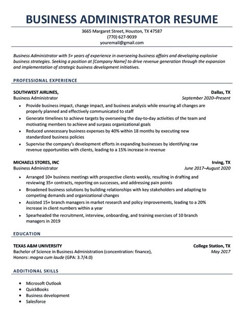 Resume For Business Administration Sample And Tips
