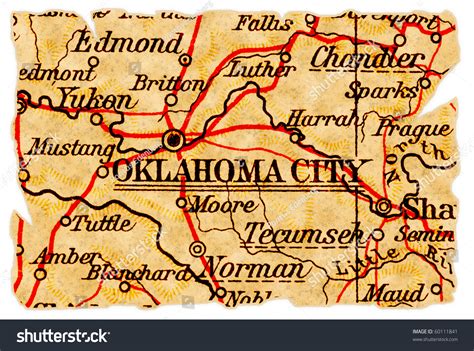 Oklahoma City Oklahoma On An Old Torn Map From 1949 Isolated Part Of