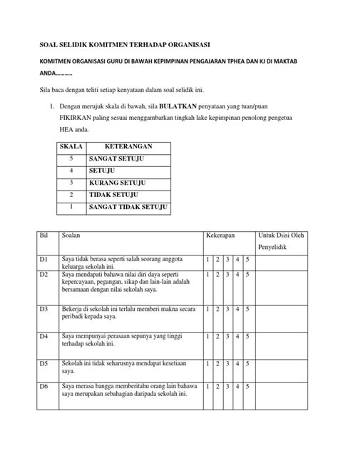 Kemudian mengisi soal selidik ini, ada ujian, dan akan dijemput untuk menunjukkan yang paling popular daripada kami / t. Soal Selidik Komitmen Terhadap Organisasi