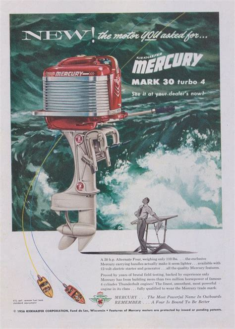 1956 Kiekhaefer Mercury 30 Turbo 4 Boat Motor Ad Vintage Outboard