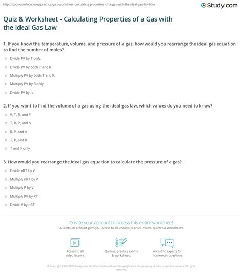 What is the ideal gas law equation? Quiz & Worksheet - Calculating Properties of a Gas with ...