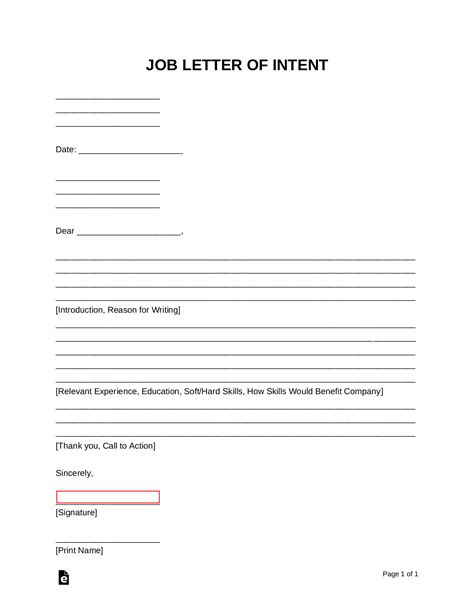 Free Job Letter Of Intent Template Samples Pdf Word Eforms