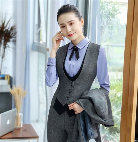 New Style 2018 Fashion Women Waistcoat And Vest Grey For Ladies Office Uniform Designs Work Wear