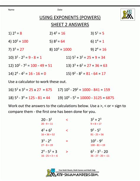 5th Grade Exponents Printable Worksheets Lexias Blog