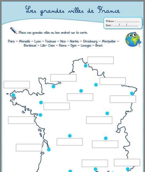 Réponses à la carte de france vierge des villes de france. Les grandes villes en France | Ville france, Géographie ...