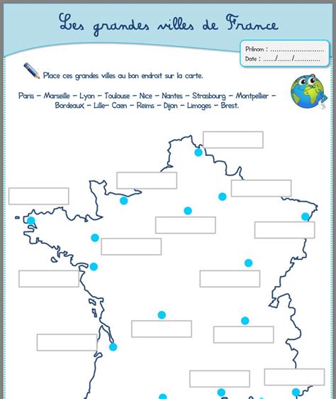 Carte de france grande ville. Épinglé par Delphine sur CM2 | Carte de france à imprimer ...