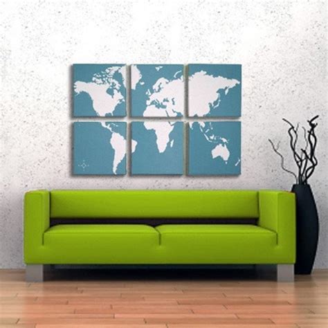 Items Similar To World Map 6 Panel Canvas Giclee Retro Teal And White