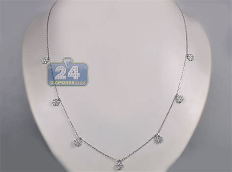 Sterling silver/18k white and yellow gold plated. Womens Diamond Cluster Station Long Necklace 14K White ...