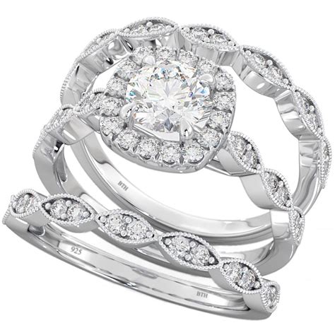 925 Sterling Silver Halo Bridal 3 Ring Set