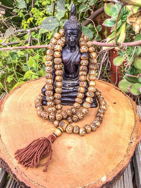 108 buddha eye mala prayer beads engraved brown yak bone etsy