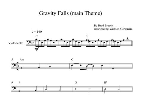 Gravity Falls Main Theme Arr Gildson Cerqueira Sheet Music Brad Breeck Cello Solo