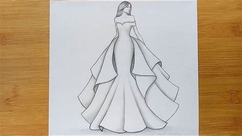 How To Draw A Girl Beautiful Dress Easy Beginner Drawing Pencil