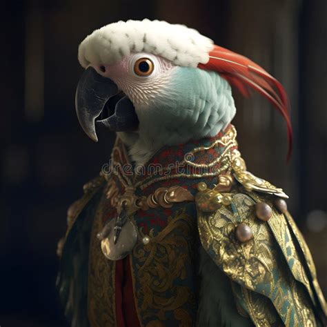 Realistic Lifelike Parrot Bird In Renaissance Regal Medieval Noble