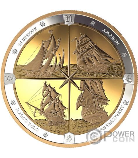 Tall Ships Compass Gold Plating 16 Oz Silver Coin 125 Canada 2019