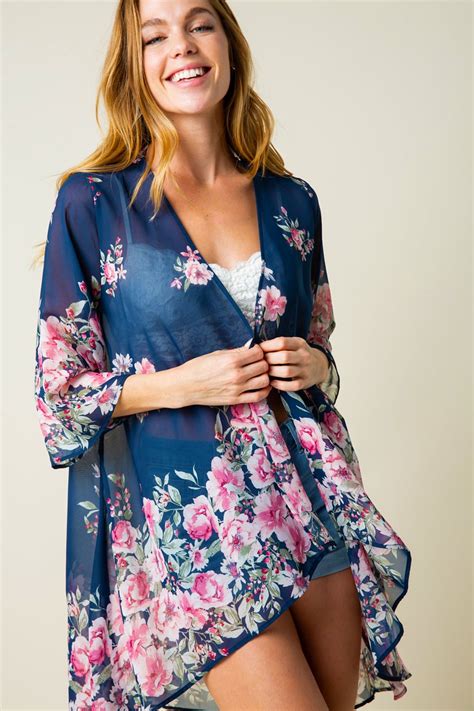 Chiffon Open Cardigan Kimono With All-over Floral Print - Ivy And Pearl ...