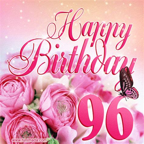 Beautiful Roses And Butterflies 96 Years Happy Birthday Card For Her