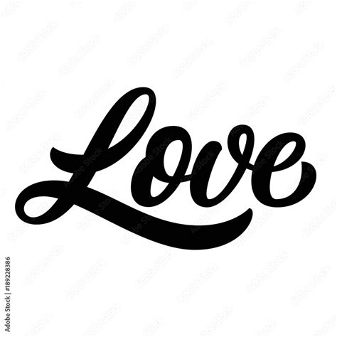 Hand Lettering Love Word Black Ink Calligraphy Isolated On White