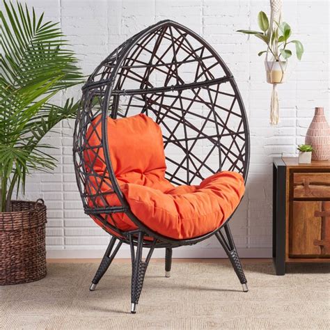 Rattan effect hanging egg chair+ footrest white single+cushion, free rain cover. Bloomsbury Market Borman Wicker Teardrop Swing Chair ...