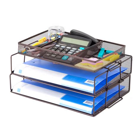 There are also two storage pockets at each side of the monitor stand for storing your office supplies. HGMart Mesh Desktop Office Organizer - 2 Tier Stackable ...