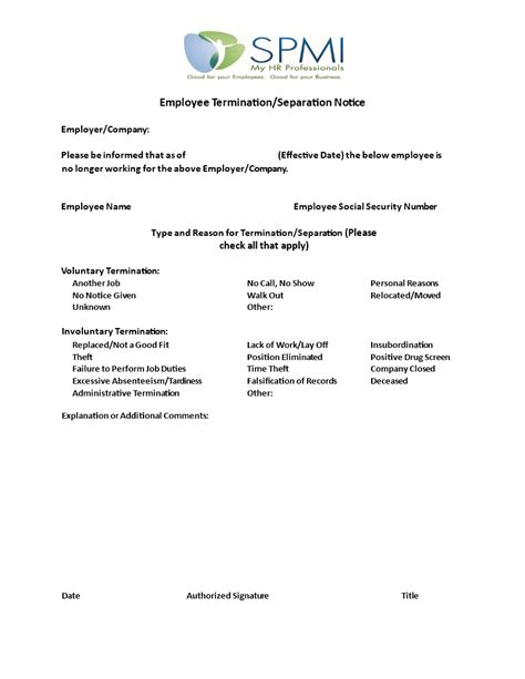 Employee Termination Separation Notice Template Company Employee