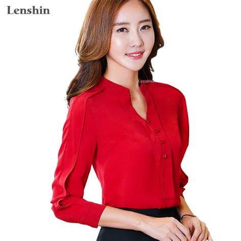 Buy Lenshin Loose Style Chiffon Shirt Red Women Draped