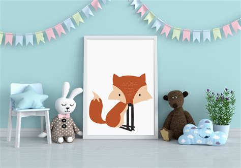 Baby Fox Nursery Art Printable Woodland Creatures Nursery Etsy