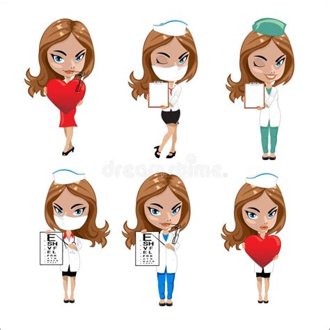 Doctors Set Of Girls In Various Poses Woman Doctor Nurse Health