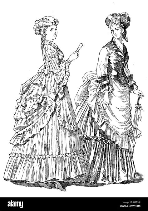 Ladys Fashion In The Year 1865 Black And White Stock Photos And Images