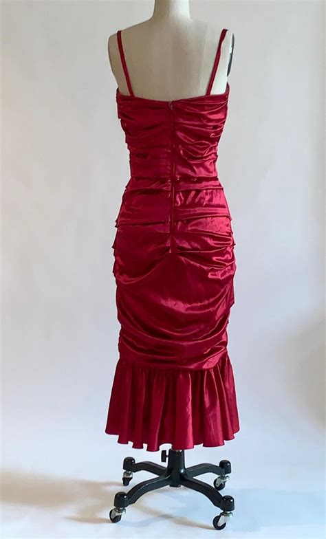 dolce and gabbana red ruched silk satin cocktail dress new with tags at 1stdibs cocktail dress