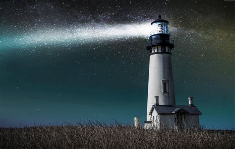 Download Lighthouse Starry Sky Wallpaper