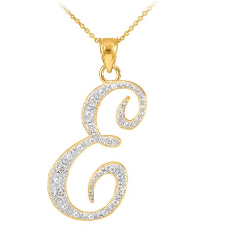 14k Gold Letter Script E Diamond Initial Pendant Necklace