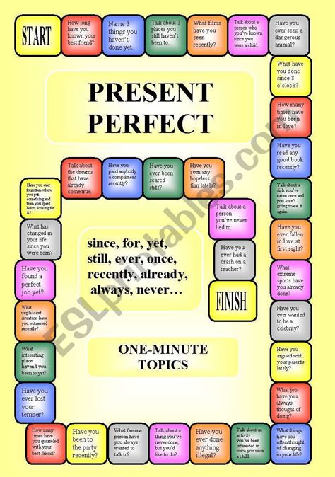 Boardgame Present Perfect Since For Ever Already Still Yet