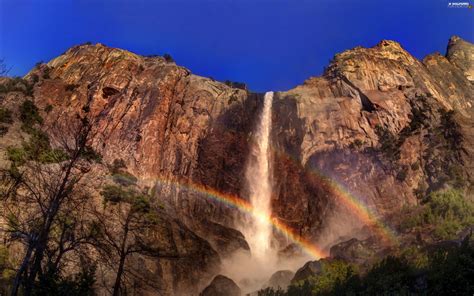 Great Rainbows Rocks Waterfall For Desktop Wallpapers 2880x1800