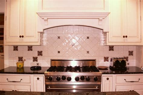 Kitchen backsplash - handmade white ceramic tile with colorful
