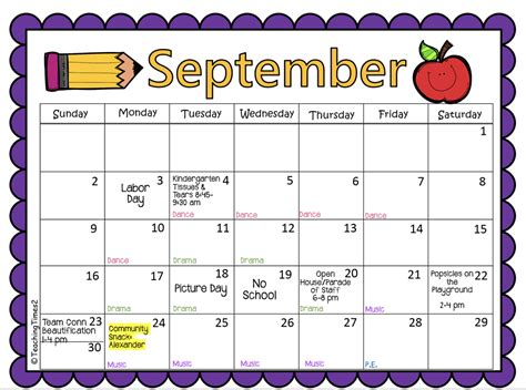 Monthly Calendar Ms Docchios Kindergarten Class