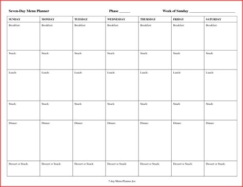 7 Day Meal Planner Template