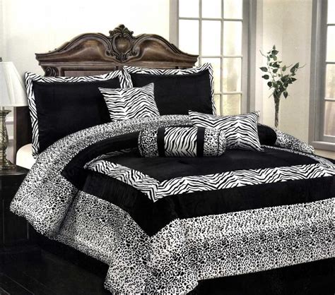 7 piece black and white micro fur zebra comforter bed in a bag set queen size bedding by plush c collection features. 11 Pcs Flocking Zebra Leopard Comforter Set+Window ...