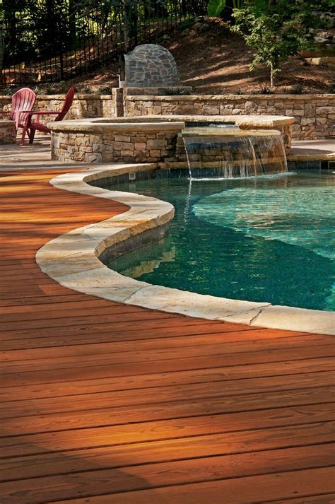 Pressure Treated Wood Deck Stained Adjoining Pool Designed And
