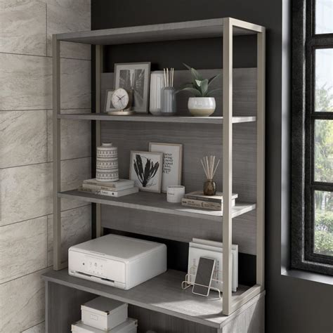 Bush Furniture Hybrid Tall Etagere Bookcase In Platinum Gray Ac99893 03