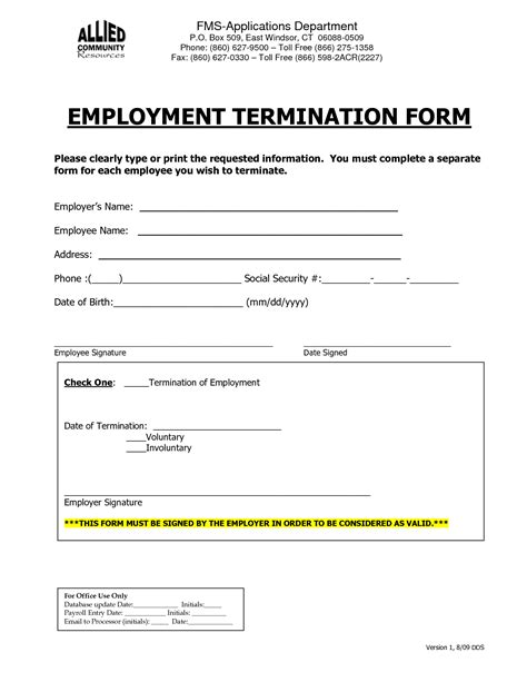 employment termination form employee forms