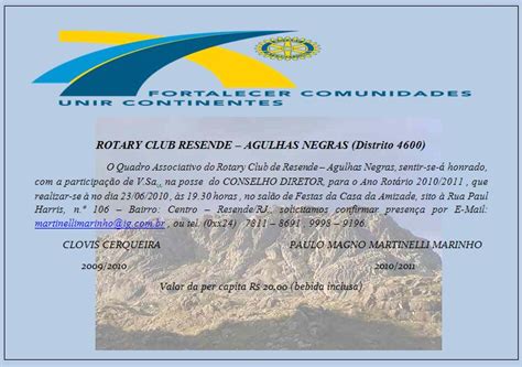 Distrito 4600 De Rotary International Convite Rc Resende Agulhas Negras
