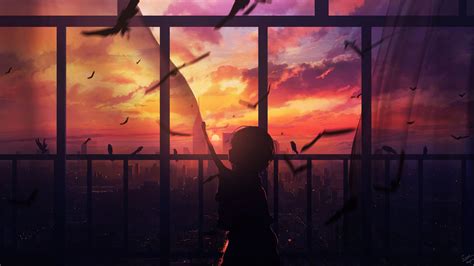 Anime Girl Is Standing In Sunset Background 4k 5k Hd Anime Girl