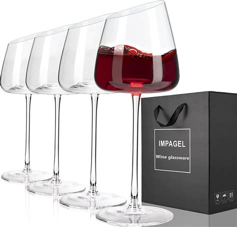 Buy Modern Slanted Red Wine Glasses Set Of 4 Elegant Hand Blown Long Stem Wine Glasses With