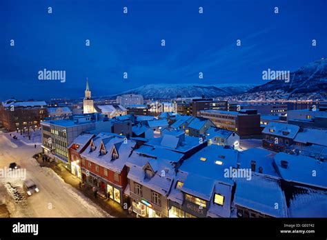 Geography Travel Norway Tromso Town In Winter By Night Troms Stock