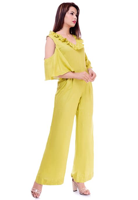 Solid Color Rayon Jumpsuit In Neon Green Tjw1096