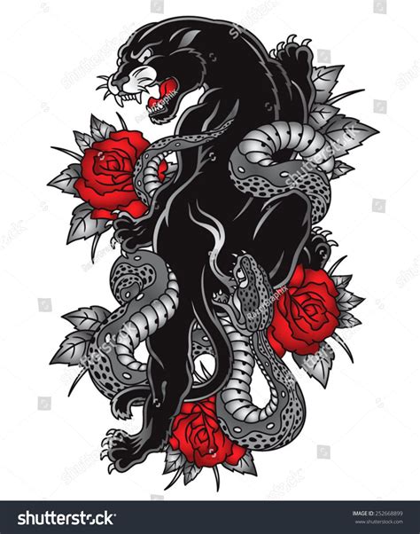 Arm Black Panther With Roses Tattoo Panther Snake Roses Tattoo