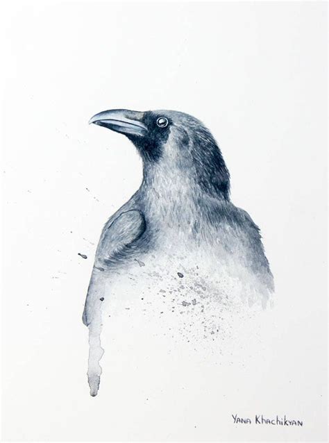 Raven Bird Original Watercolor Painting By Yana Khachikyan Etsy